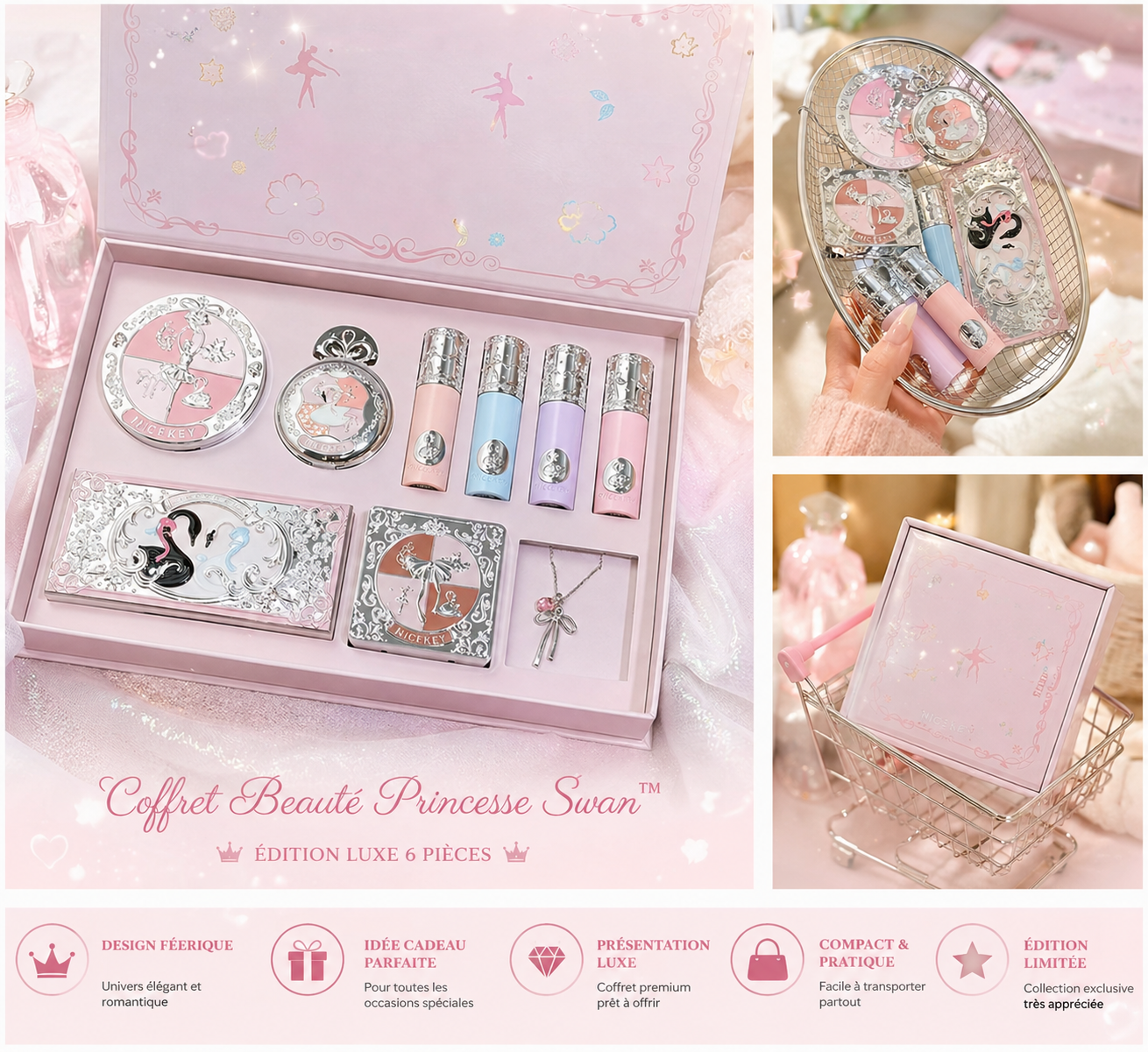 👑 NovaFlow Princess Swan™ – Coffret Beauté Luxe 6 Pièces 💖