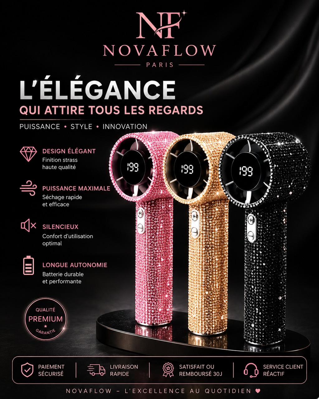 NovaFlow Glam™ | Ventilateur Portable Cristal