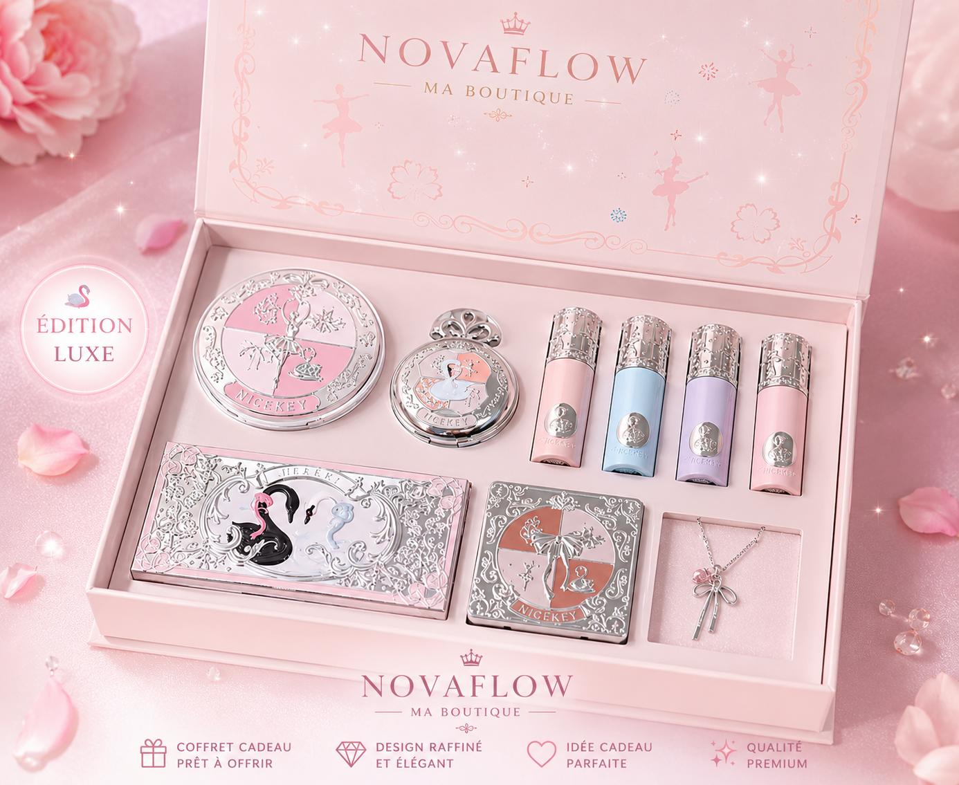 👑 NovaFlow Princess Swan™ – Coffret Beauté Luxe 6 Pièces 💖