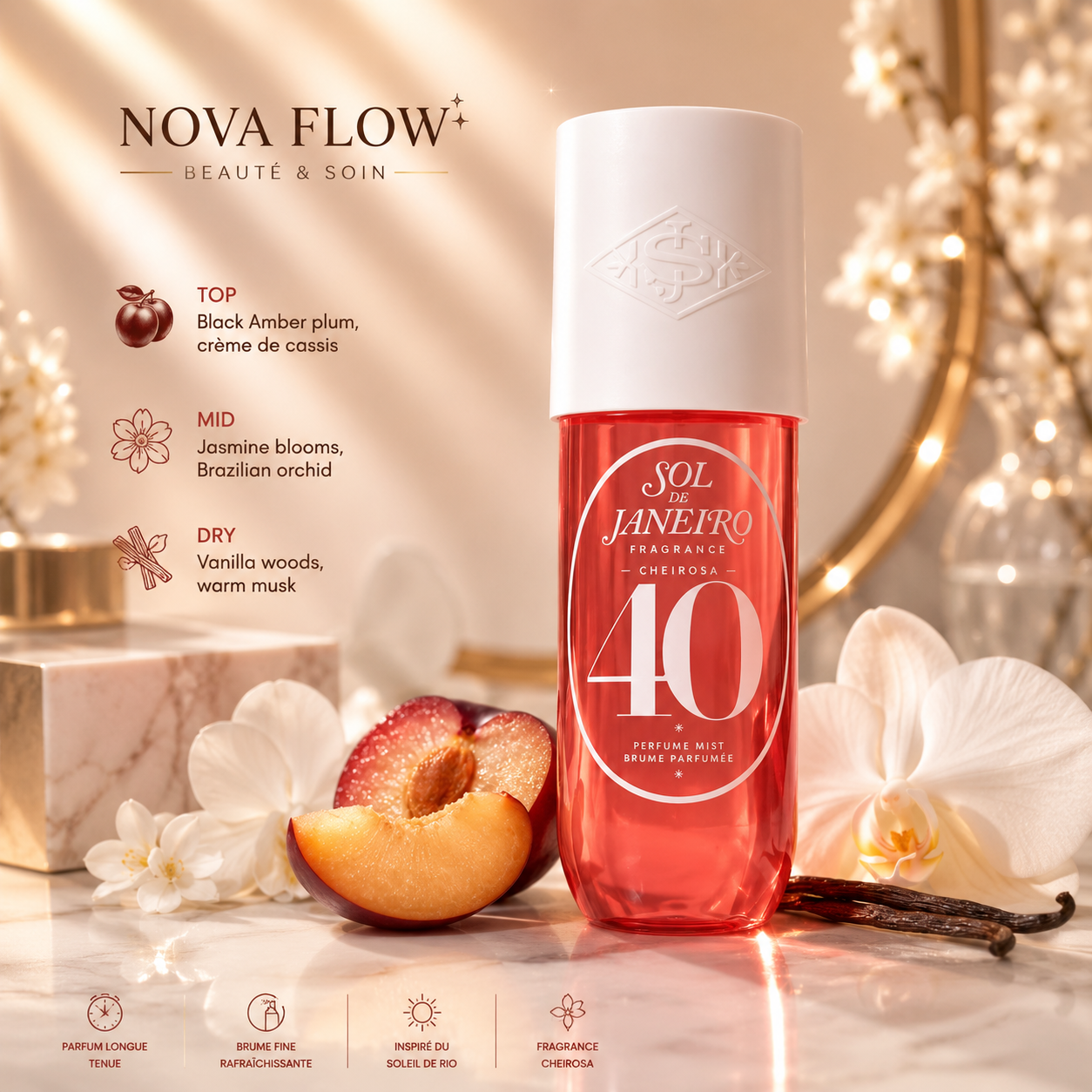Brume Parfumée Sol De Janeiro Cheirosa 40 – 90 ml | Floral Fruité Vanillé | Longue Tenue | Idéale pour les Voyages