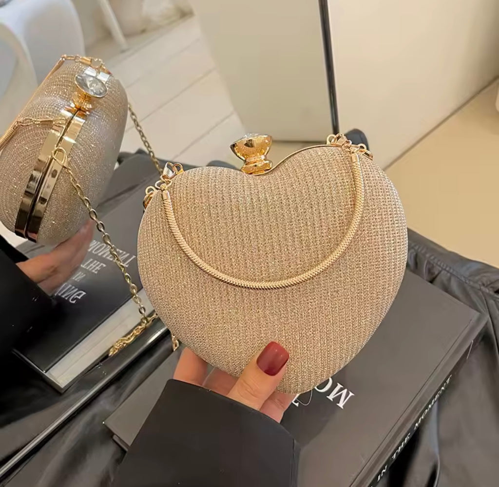Pochette de soirée pour femmes, sac à main brillant en forme de cœur, pochettes en métal