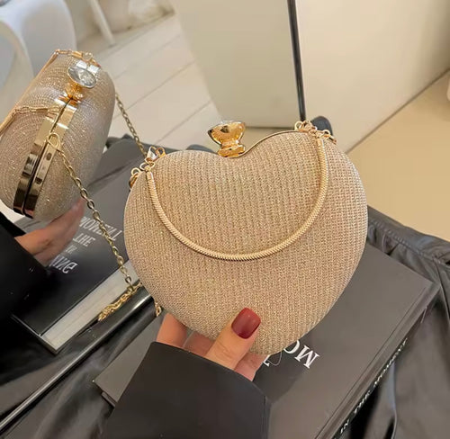 Pochette de soirée pour femmes, sac à main brillant en forme de cœur, pochettes en métal