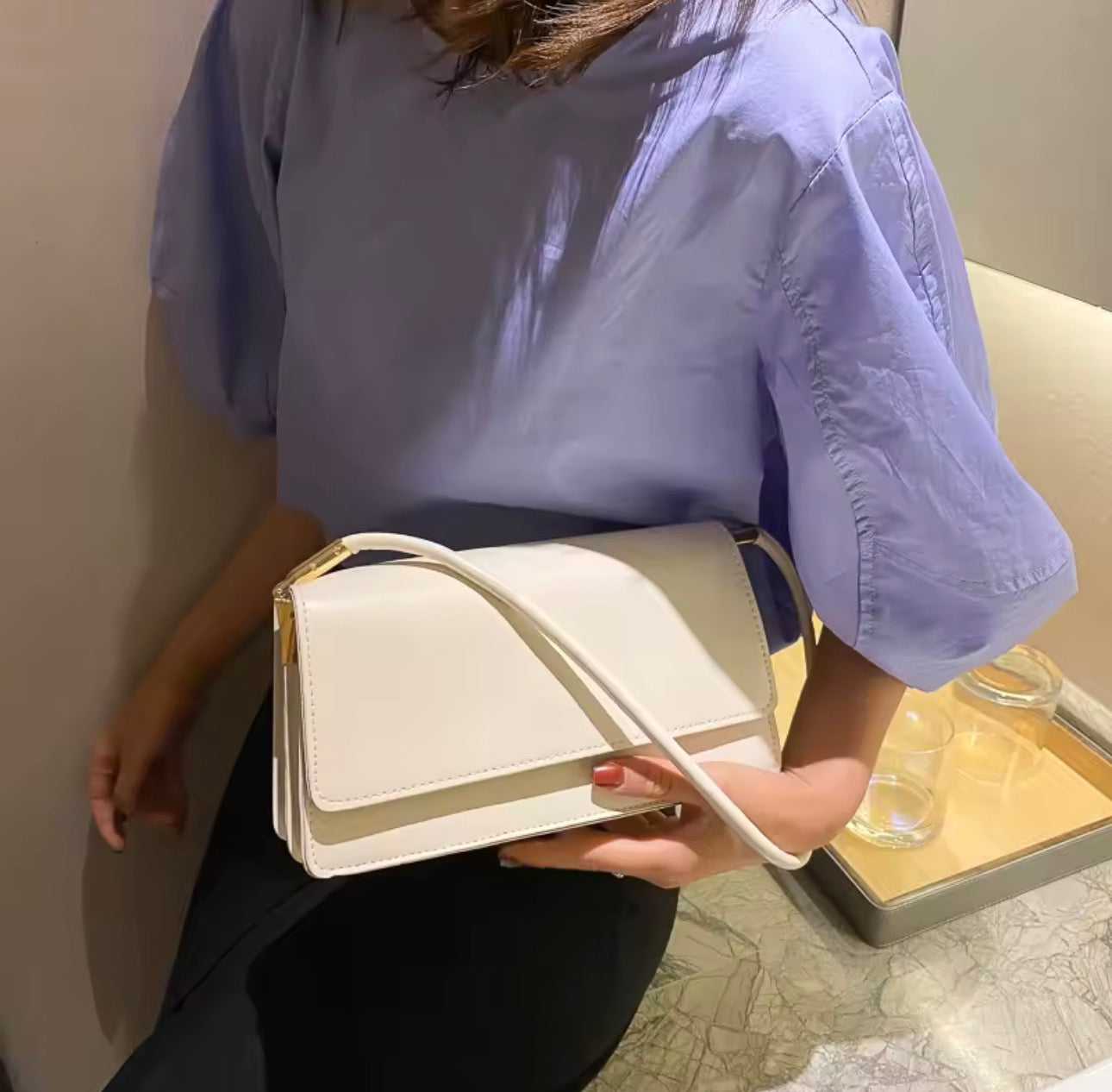 Sac à main rétro en cuir PU solide pour femme, sac sous les bras initié