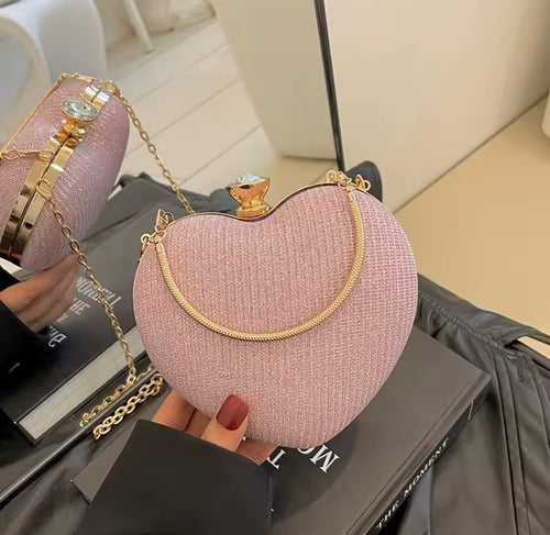 Pochette de soirée pour femmes, sac à main brillant en forme de cœur, pochettes en métal