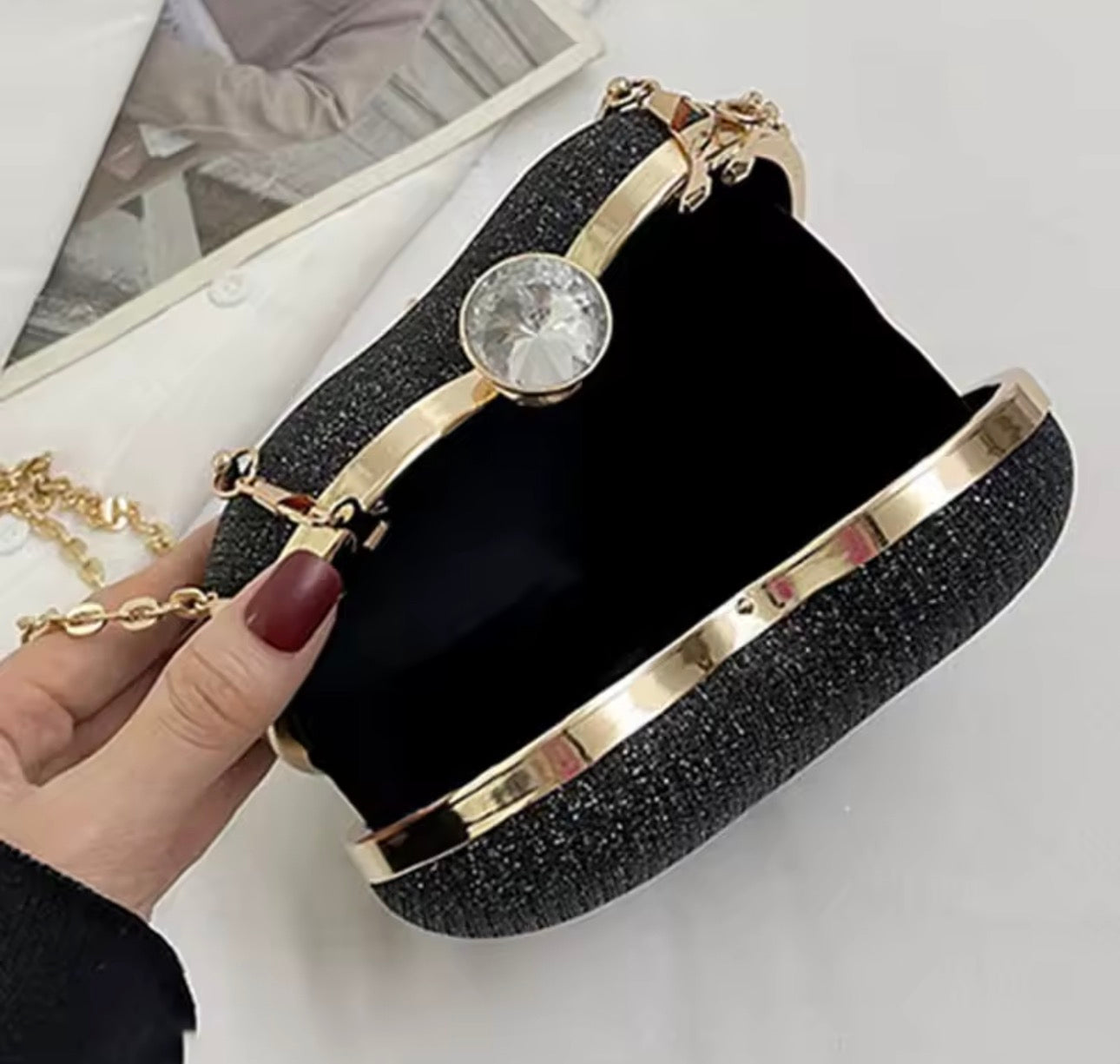 Pochette de soirée pour femmes, sac à main brillant en forme de cœur, pochettes en métal