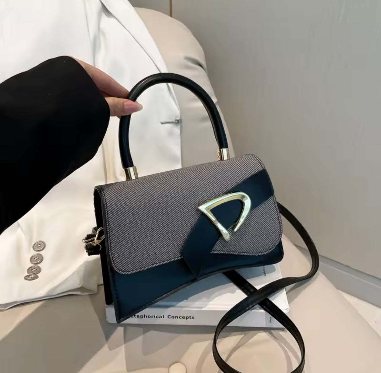 Sacs pour femmes, sac à bandoulière contrasté épissé à la main