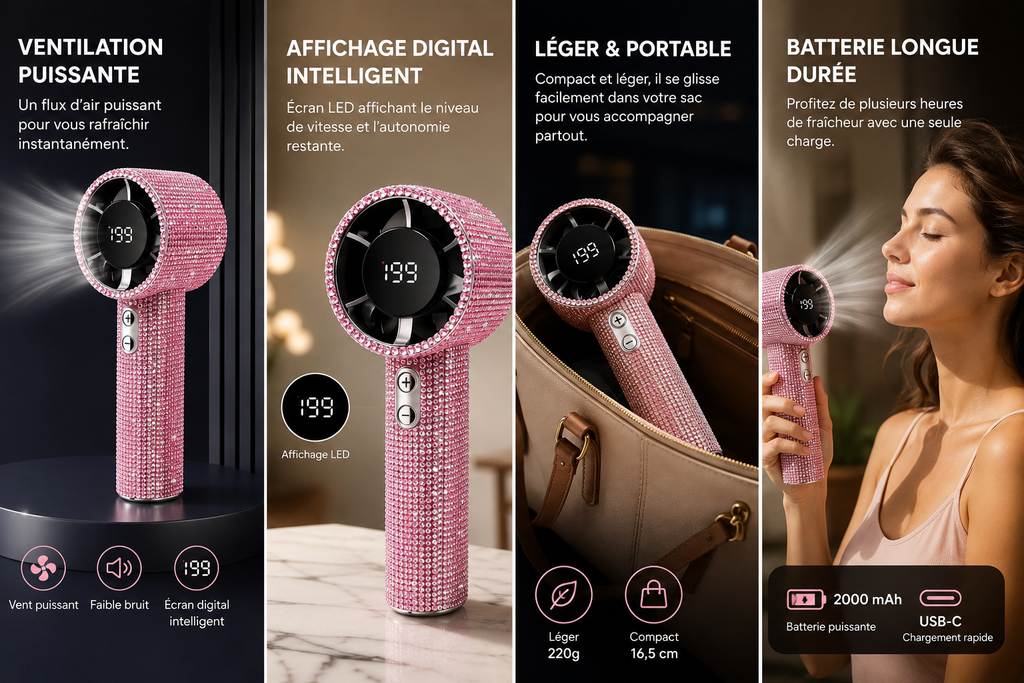NovaFlow Glam™ | Ventilateur Portable Cristal