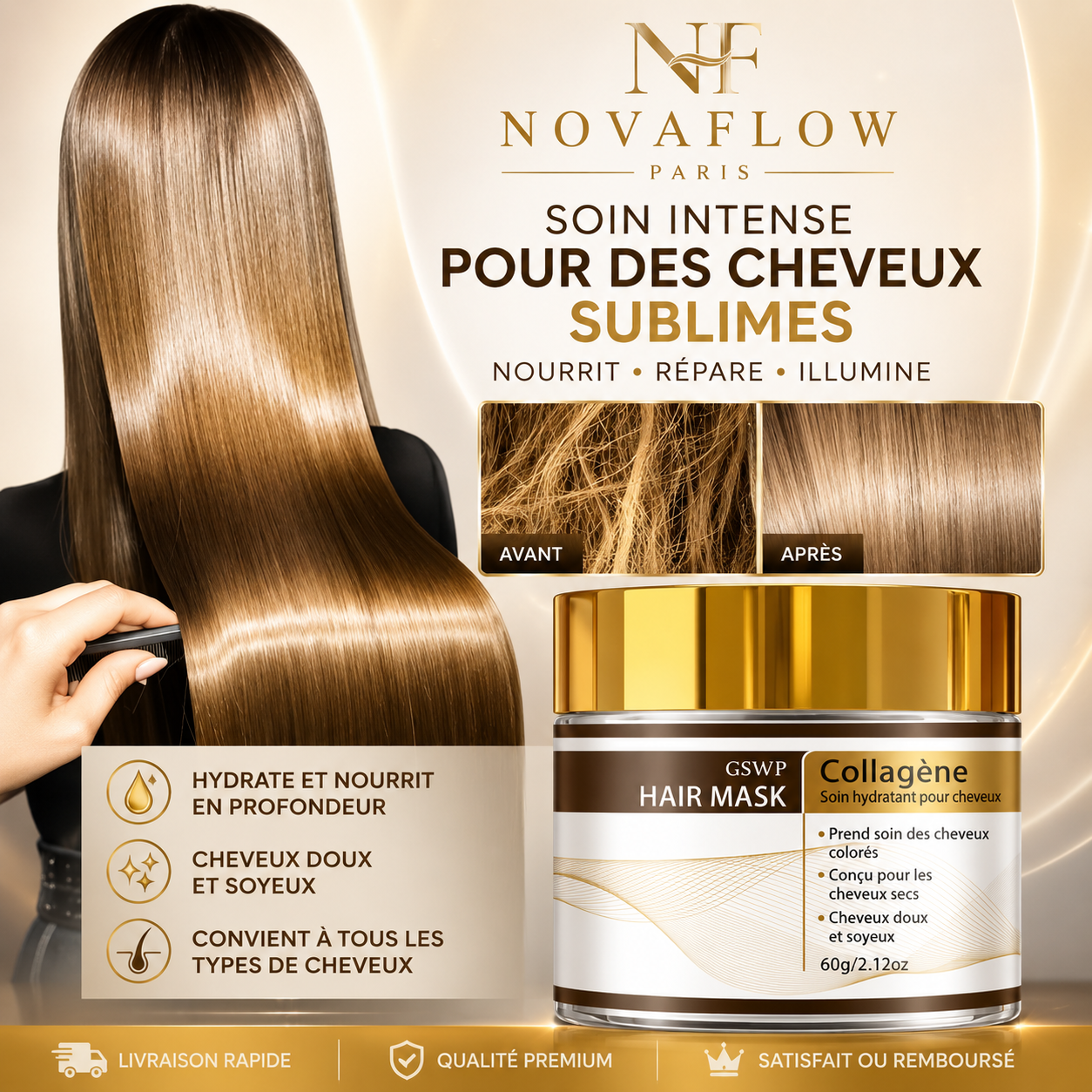 ✨ Masque Capillaire au Collagène – Réparation Intense & Hydratation Profonde