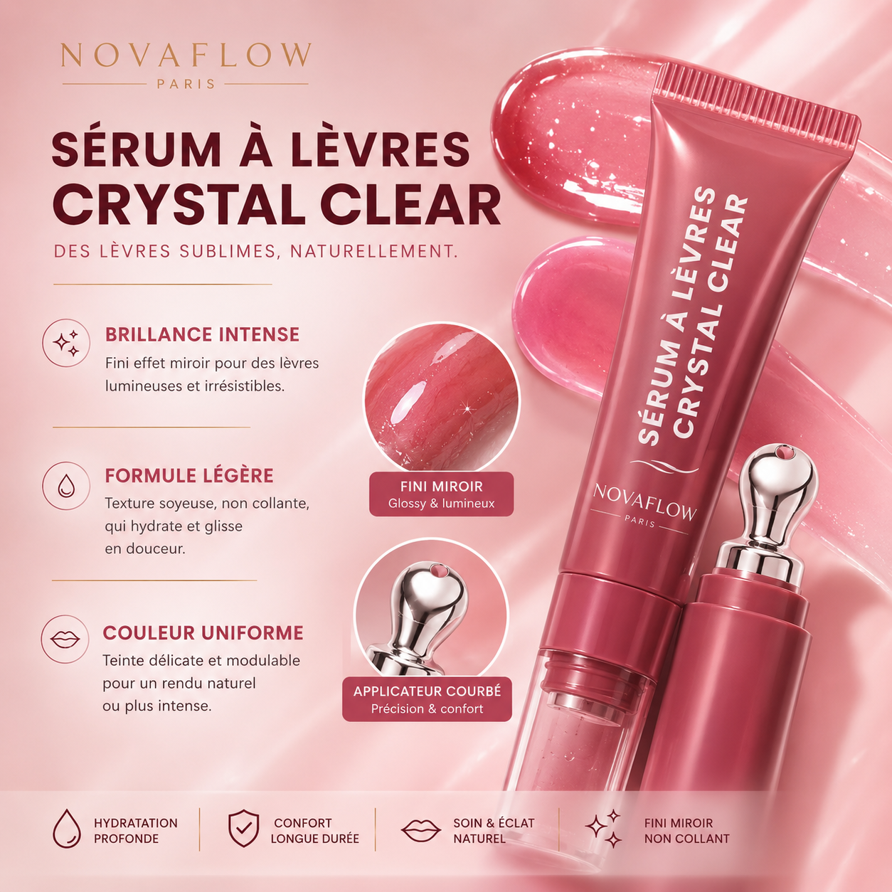 💋 NovaFlow™ Lip Serum Red Bean – Gloss Hydratant Effet Repulpant & Brillance Naturelle