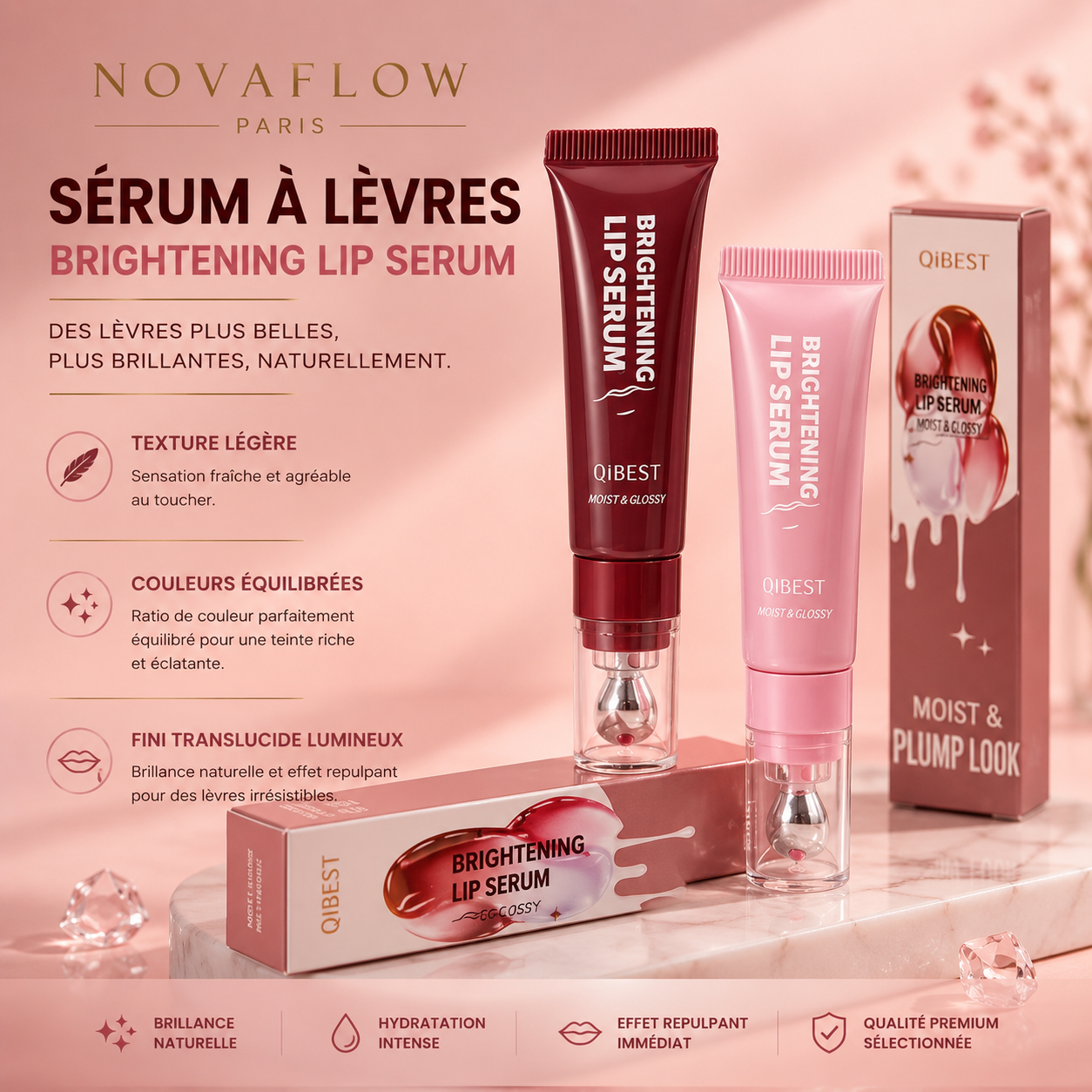 💋 NovaFlow™ Lip Serum Red Bean – Gloss Hydratant Effet Repulpant & Brillance Naturelle