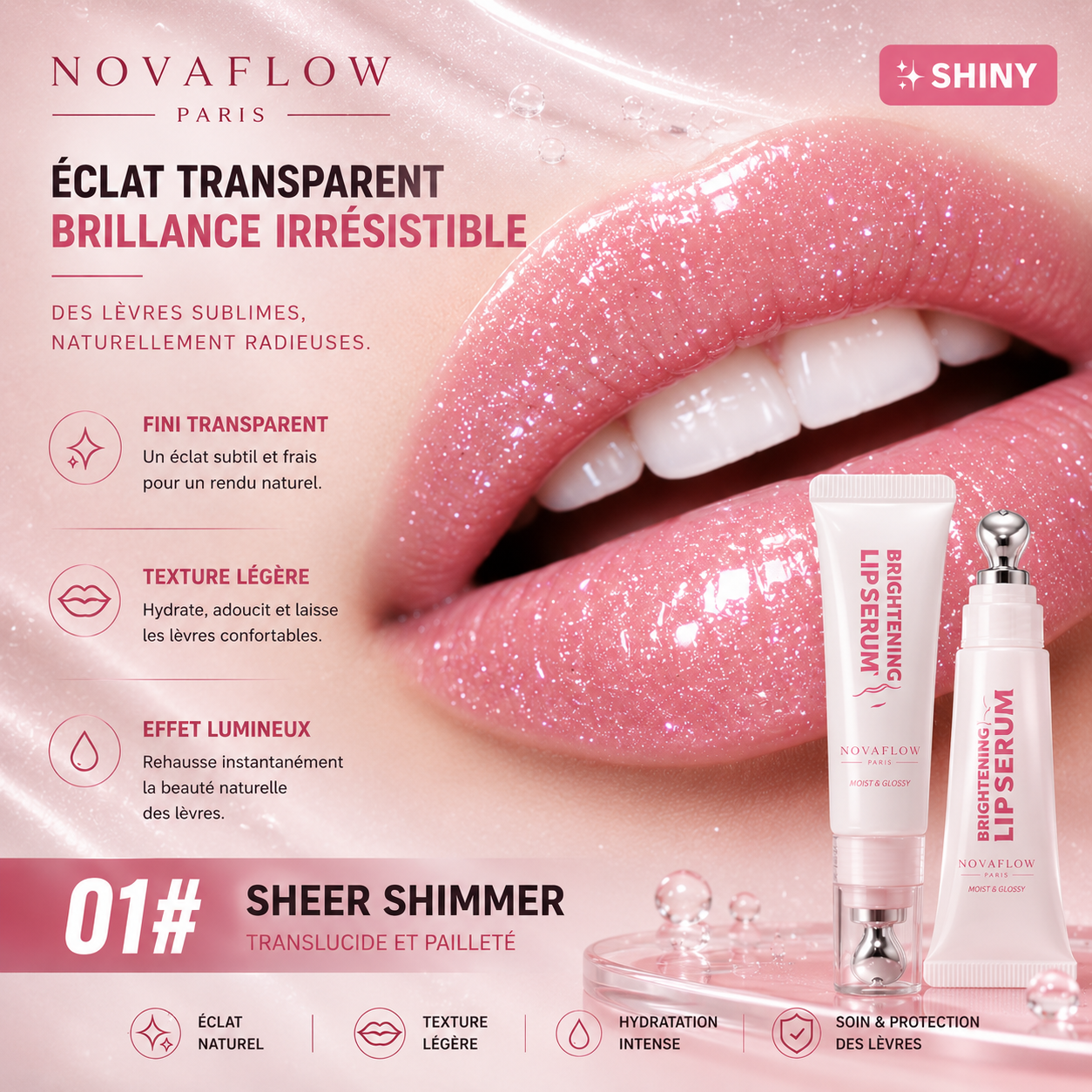 💋 NovaFlow™ Lip Serum Red Bean – Gloss Hydratant Effet Repulpant & Brillance Naturelle