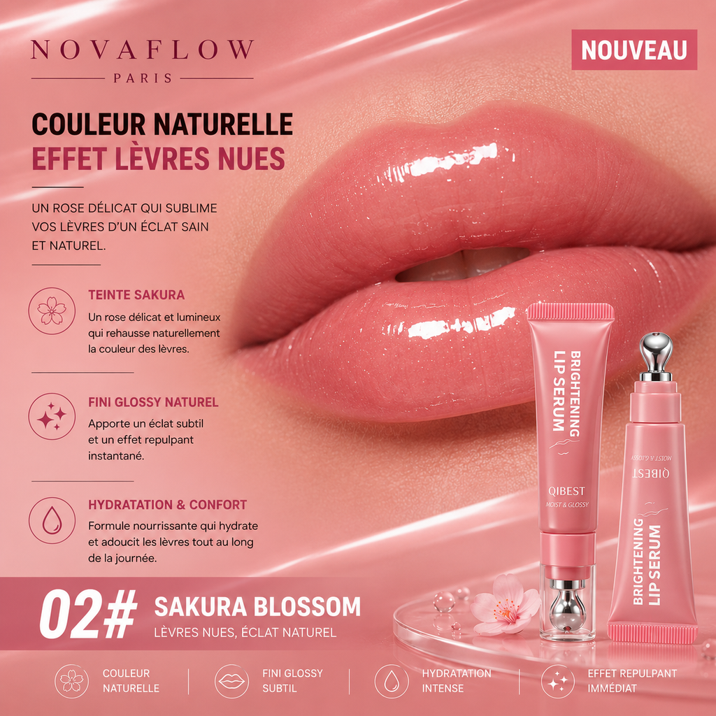 💋 NovaFlow™ Lip Serum Red Bean – Gloss Hydratant Effet Repulpant & Brillance Naturelle