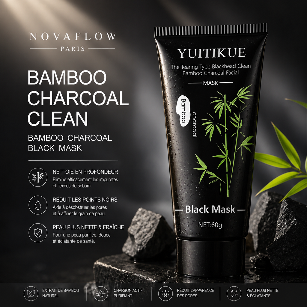 NovaFlow™ Bamboo Charcoal Clean – Masque Peel-Off Anti-Points Noirs Purifiant 60g