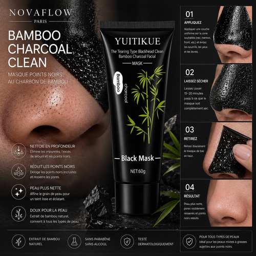 NovaFlow™ Bamboo Charcoal Clean – Masque Peel-Off Anti-Points Noirs Purifiant 60g