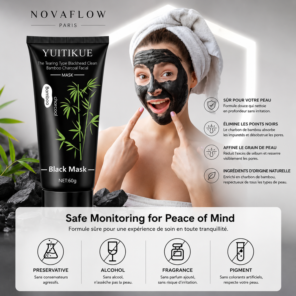 NovaFlow™ Bamboo Charcoal Clean – Masque Peel-Off Anti-Points Noirs Purifiant 60g