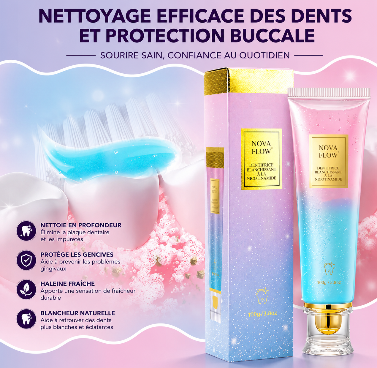 Dentifrice Blanchissant SADOER 100g – Élimine les Taches, Haleine Fraîche 24h & Sourire Éclatant