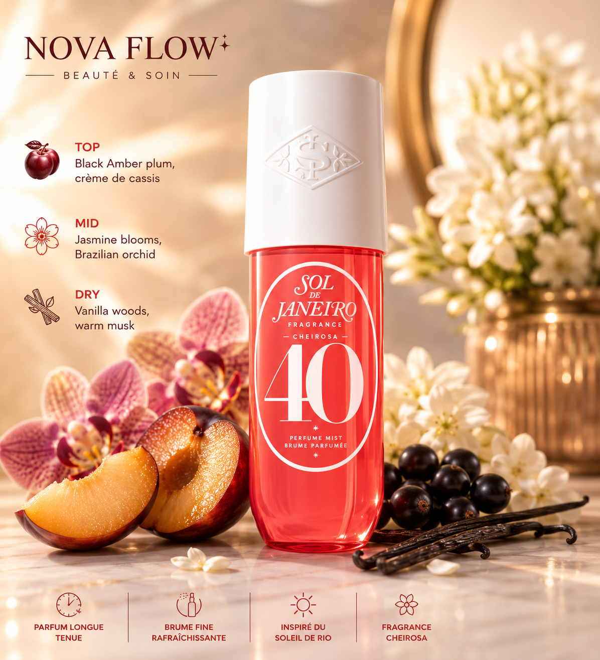 Brume Parfumée Sol De Janeiro Cheirosa 40 – 90 ml | Floral Fruité Vanillé | Longue Tenue | Idéale pour les Voyages