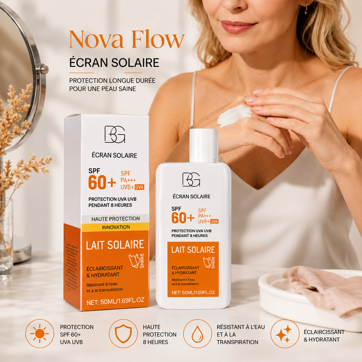 Crème Solaire EELHOE SPF 60+ PA+++ UVA/UVB – Protection 8H Hydratante & Waterproof 50 ml