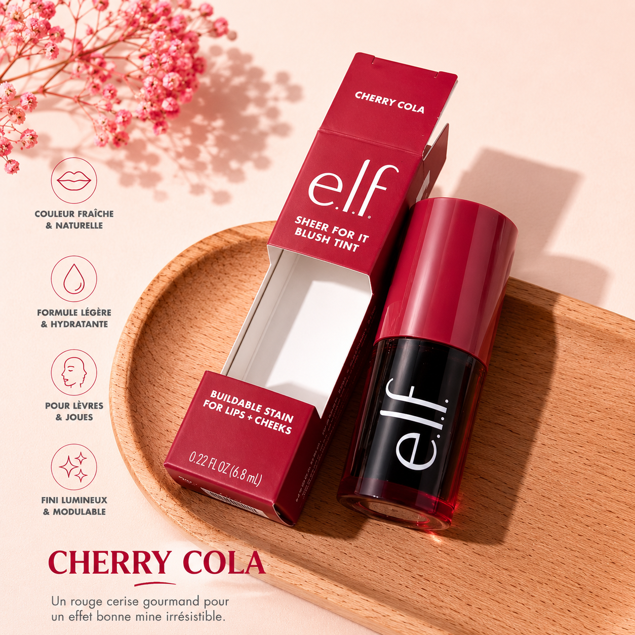 e.l.f. Sheer For It Blush Tint – Cherry Cola | Teinte Lèvres & Joues Longue Tenue