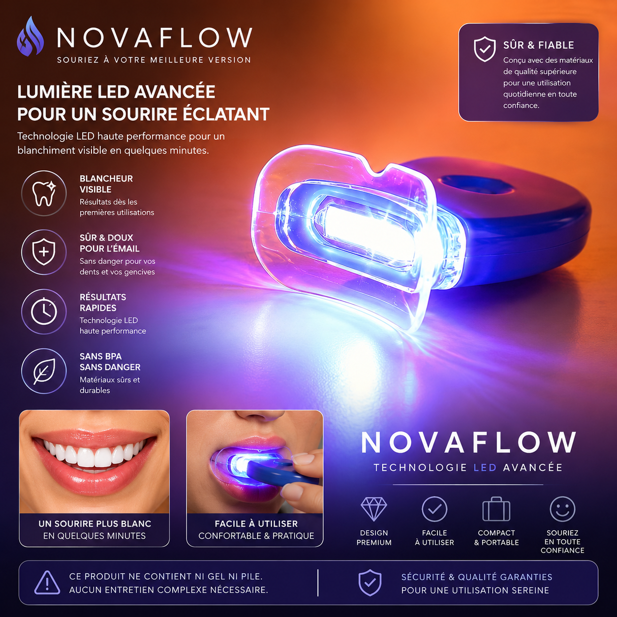 🦷 NOVAFLOW™ Kit de Blanchiment Dentaire LED Professionnel
