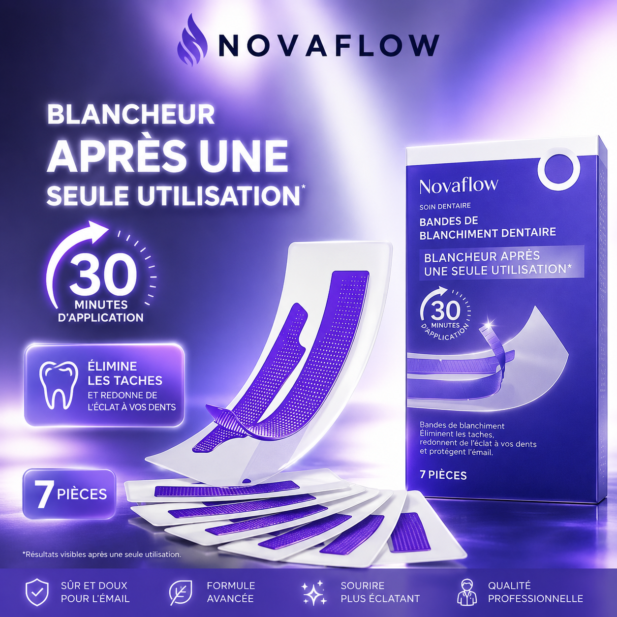 ✨ NovaFlow™ – Bandes de Blanchiment Dentaire