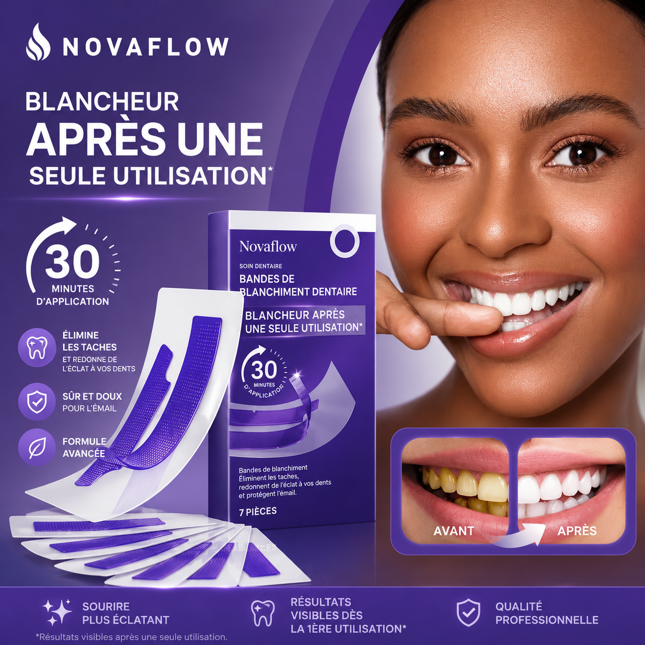 ✨ NovaFlow™ – Bandes de Blanchiment Dentaire