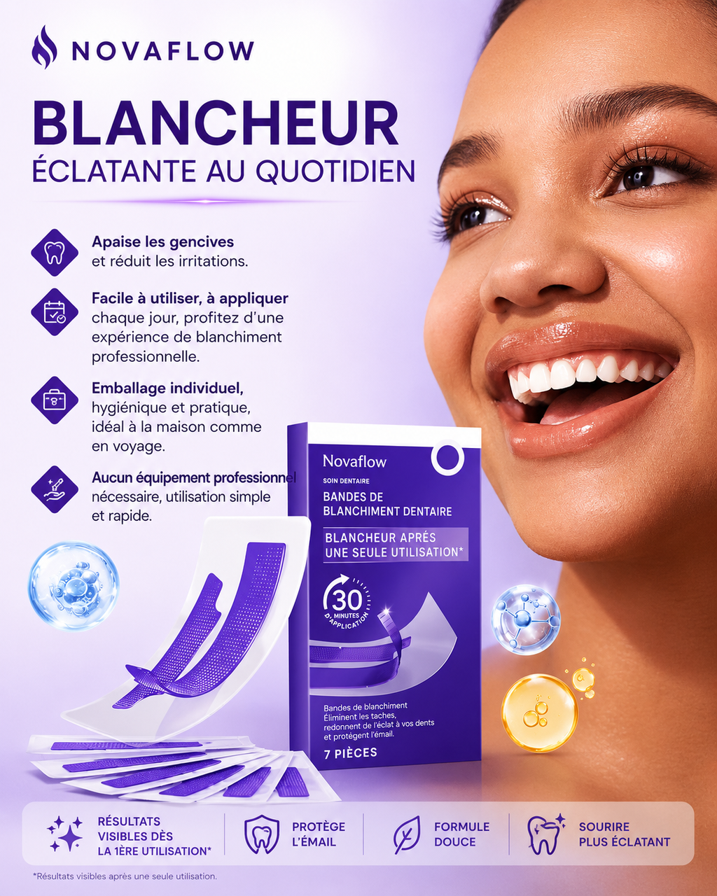 ✨ NovaFlow™ – Bandes de Blanchiment Dentaire