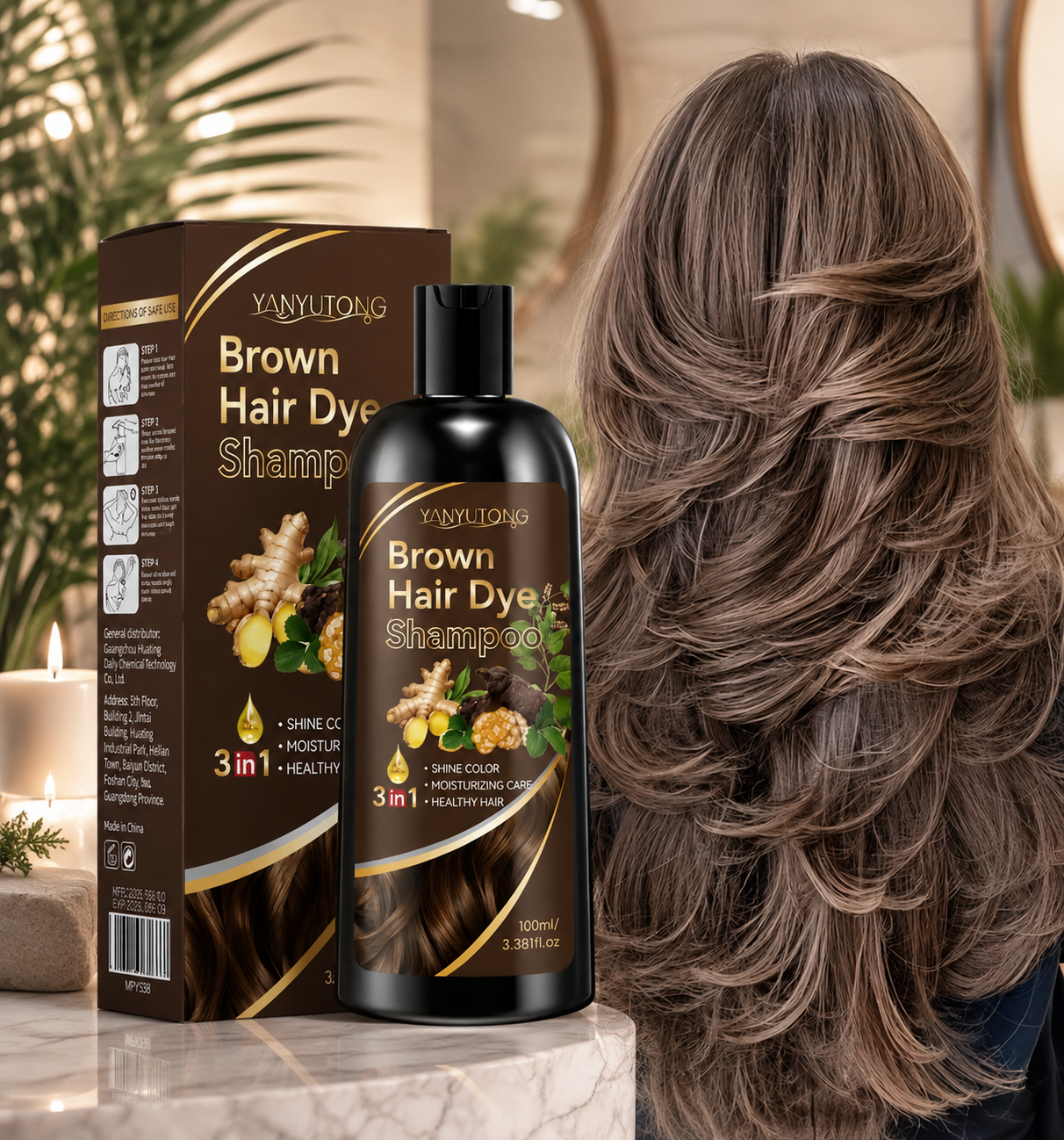 NovaFlow™ Shampoing Traitant Colorant au Curcuma 3-en-1 – Formule Nourrissante Douce à Base de Plantes