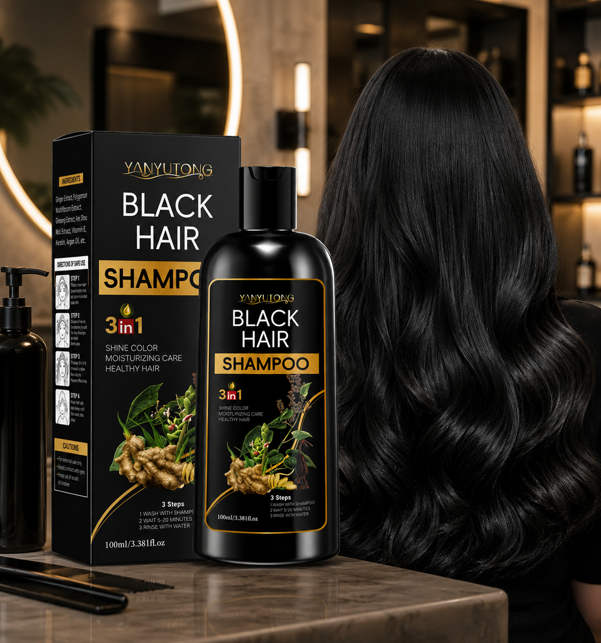 NovaFlow™ Shampoing Traitant Colorant au Curcuma 3-en-1 – Formule Nourrissante Douce à Base de Plantes