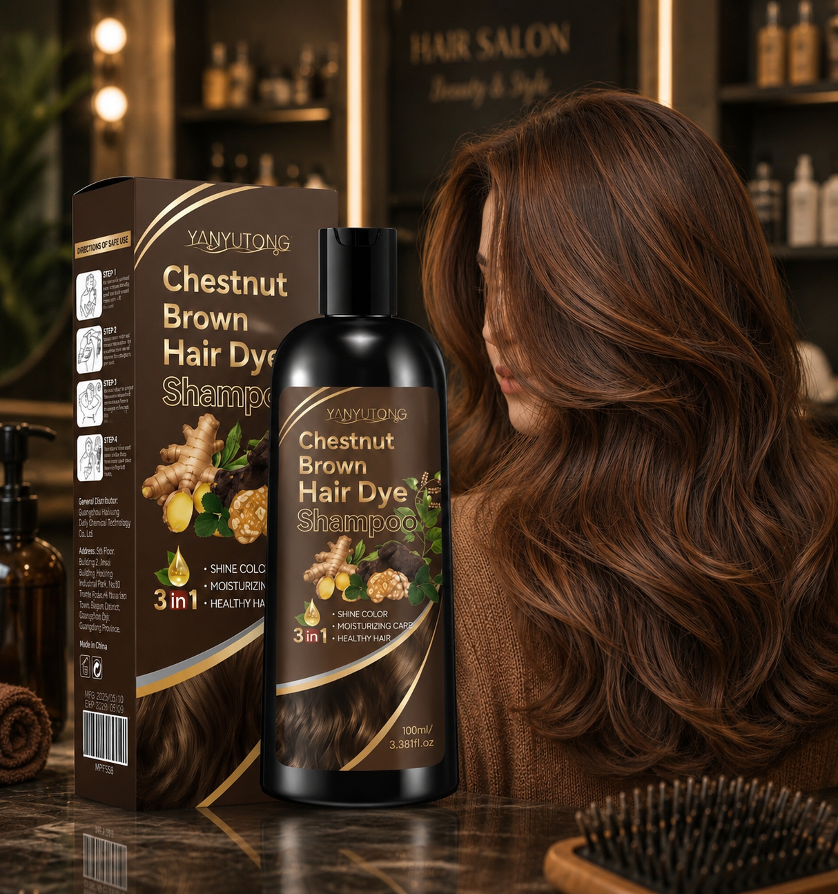 NovaFlow™ Shampoing Traitant Colorant au Curcuma 3-en-1 – Formule Nourrissante Douce à Base de Plantes