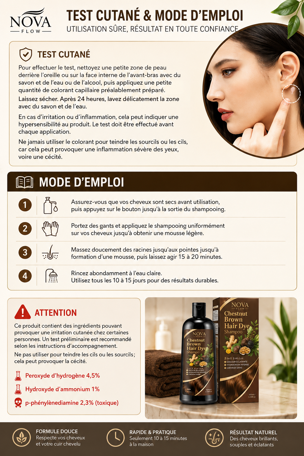 NovaFlow™ Shampoing Traitant Colorant au Curcuma 3-en-1 – Formule Nourrissante Douce à Base de Plantes
