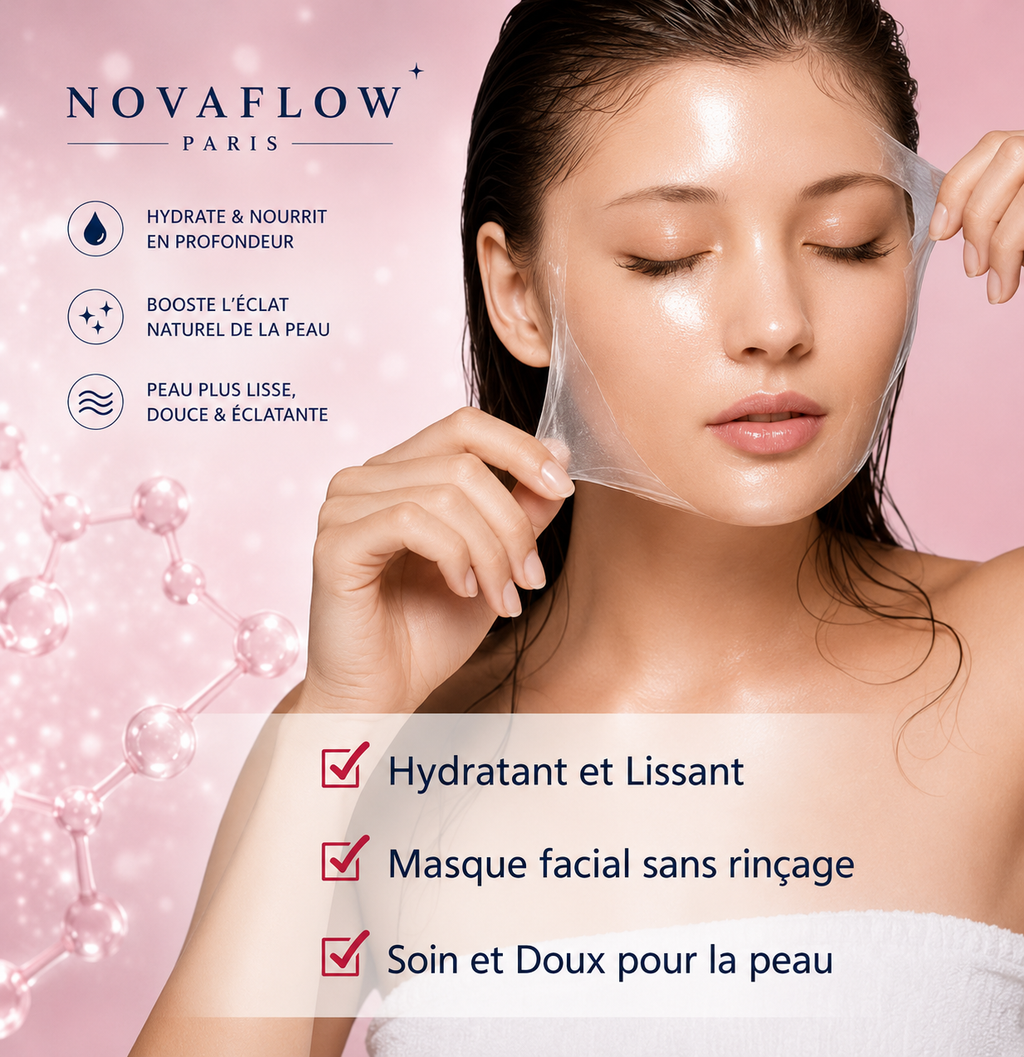Masque Visage au Collagène & Biotine NovaFlow Paris – Hydratation Intense et Peau Éclatante
