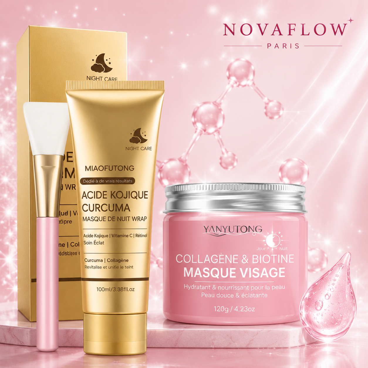Masque Visage au Collagène & Biotine NovaFlow Paris – Hydratation Intense et Peau Éclatante
