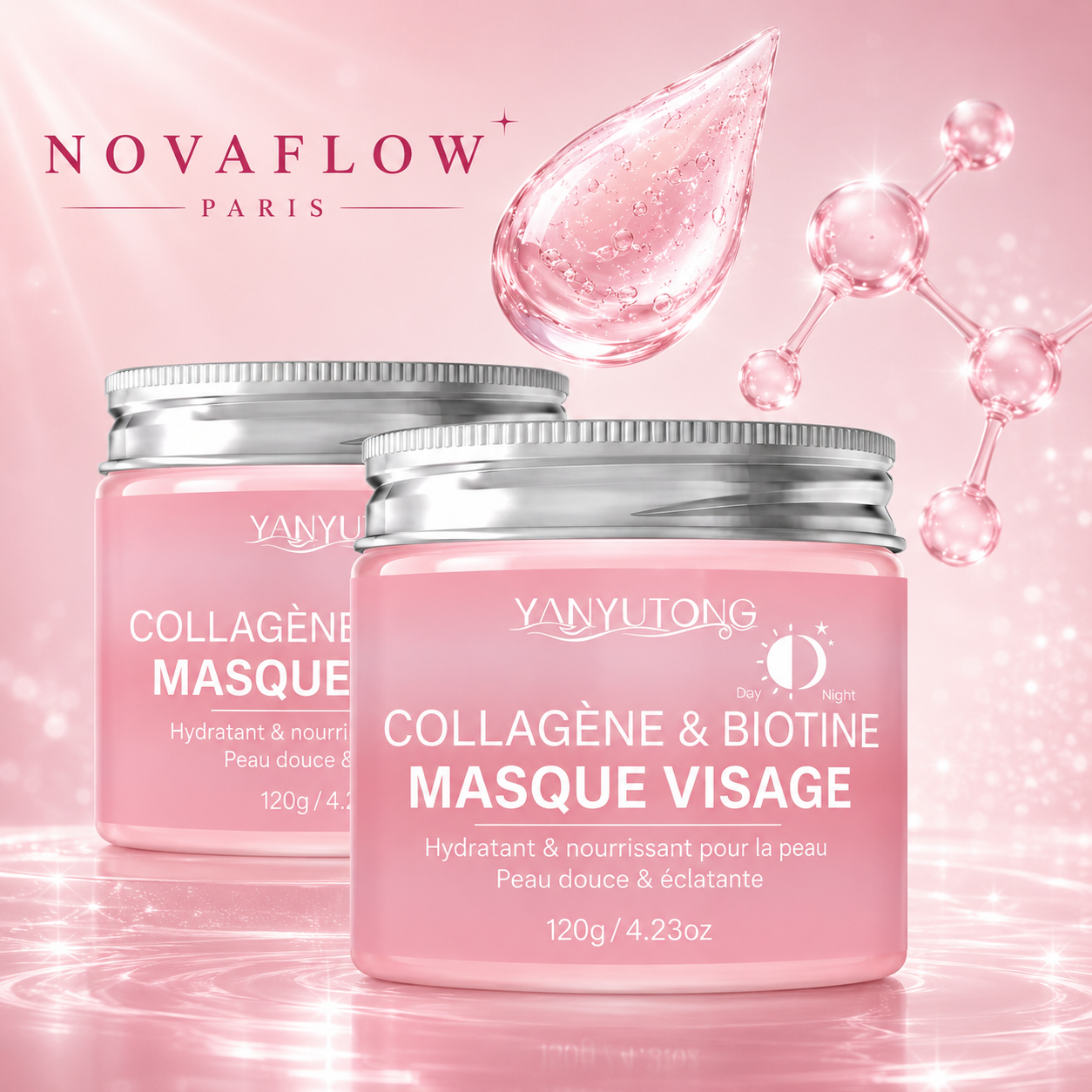 Masque Visage au Collagène & Biotine NovaFlow Paris – Hydratation Intense et Peau Éclatante